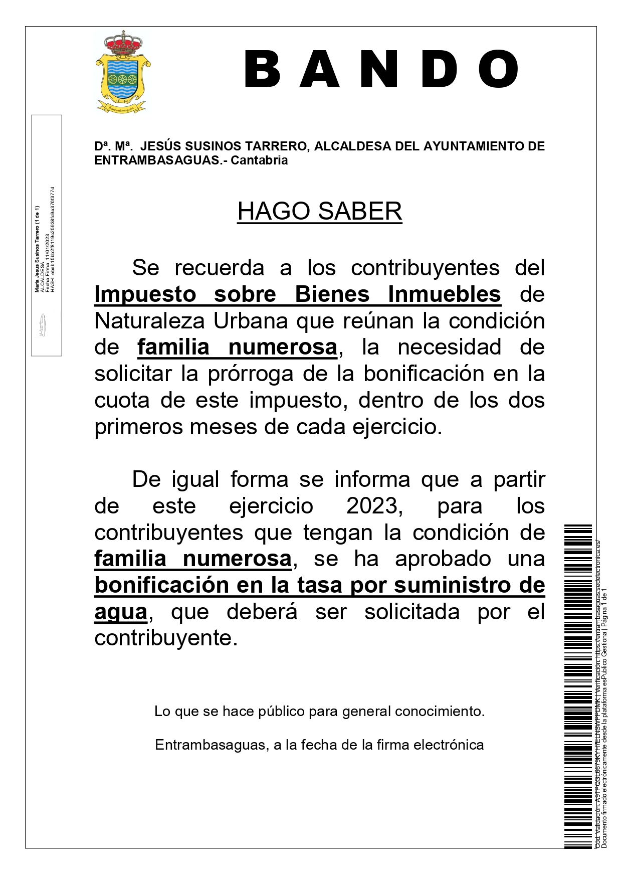 Bando. Bonificación IBI familias numerosas. | Ayuntamiento de ...