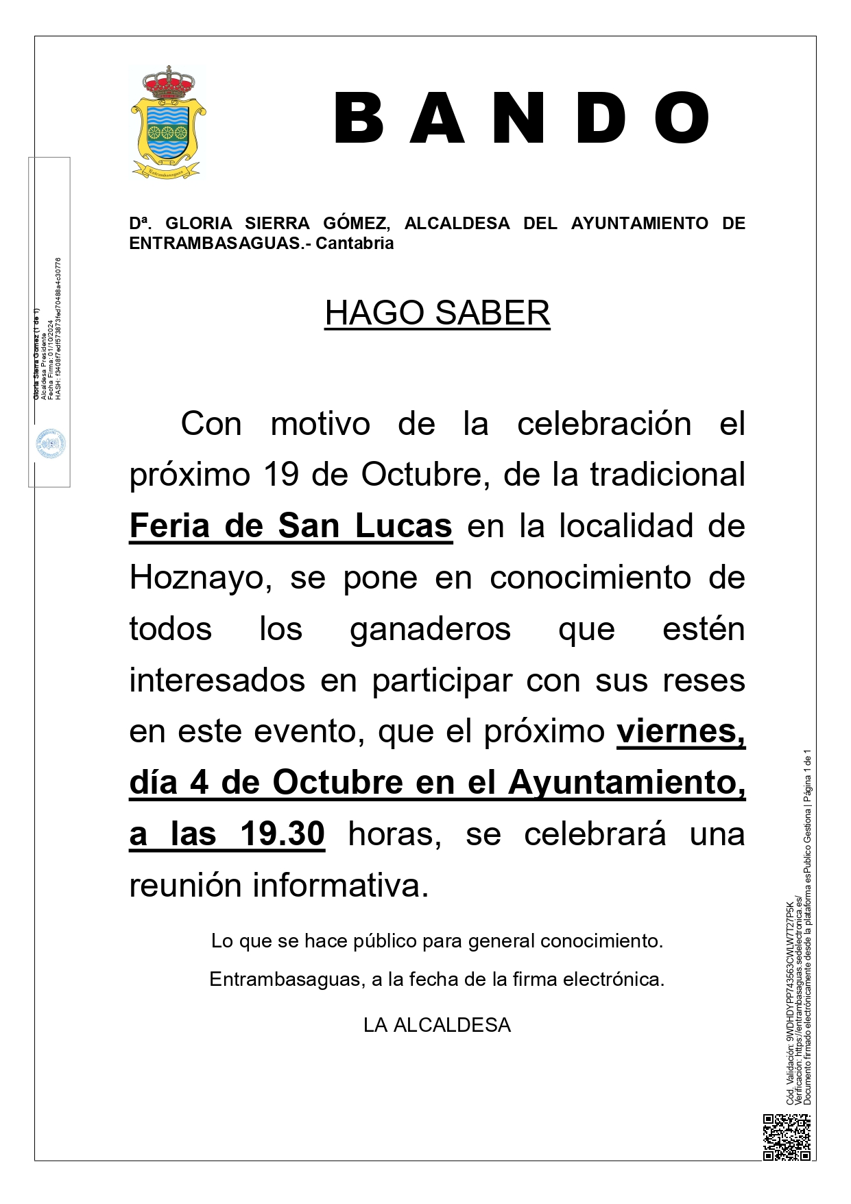 BANDO. Reunión informativa para los ganaderos interesados en participar en la Feria de San Lucas.