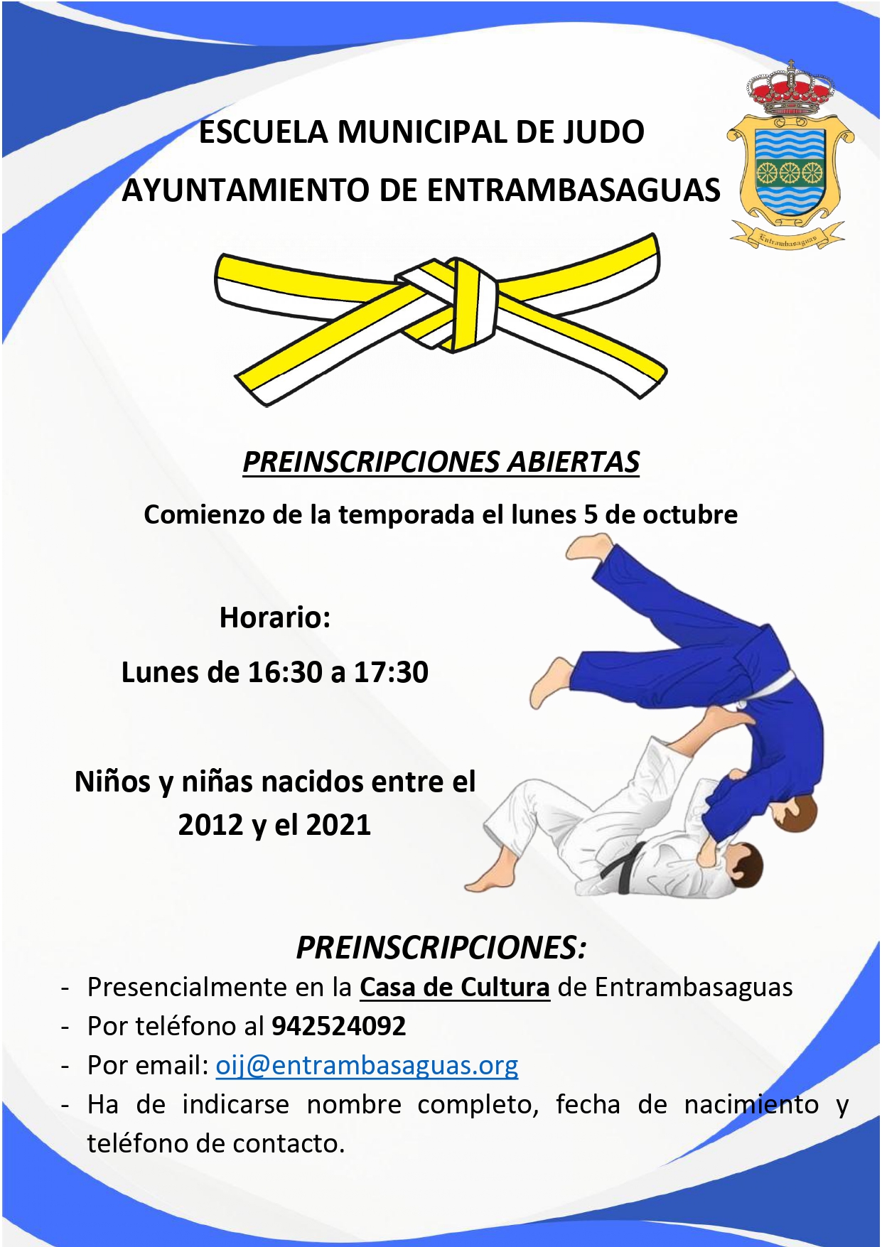 Preinscripción Escuela Municipal de Judo, temporada 2026 - 2027