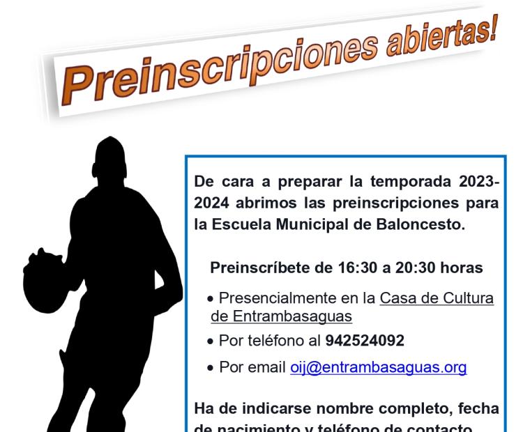 Preinscripciones abiertas Escuela Municipal de Baloncesto.