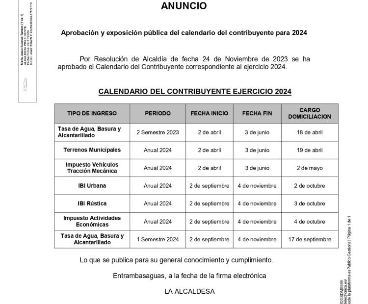 Calendario del Contribuyente 2024