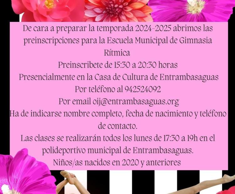 Preinscripciones abiertas Escuela Municipal de Gimnasia Rítmica.
