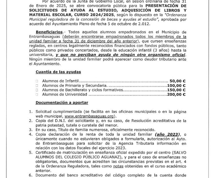 Apertura plazo presentación solicitudes de ayuda al estudio, adquisición de libros y material escolar, curso 2024-2025