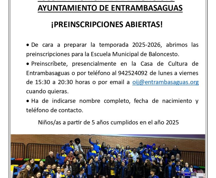 Preinscripciones abiertas Escuela Municipal de Baloncesto