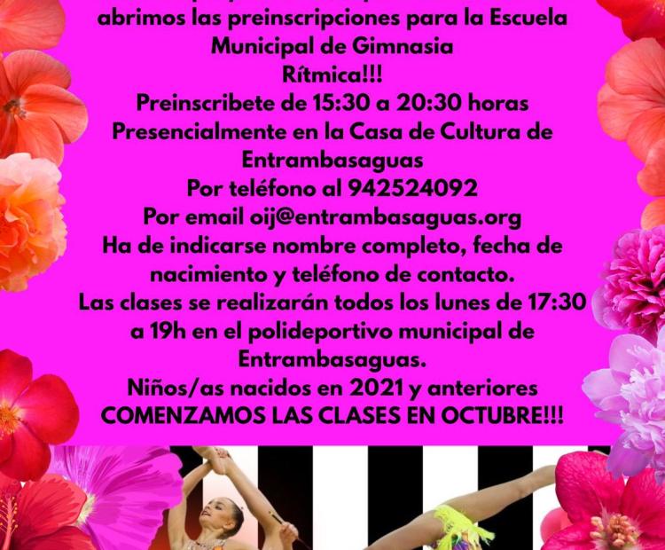 Preinscripciones abiertas Escuela Municipal de Gimnasia Rítmica.
