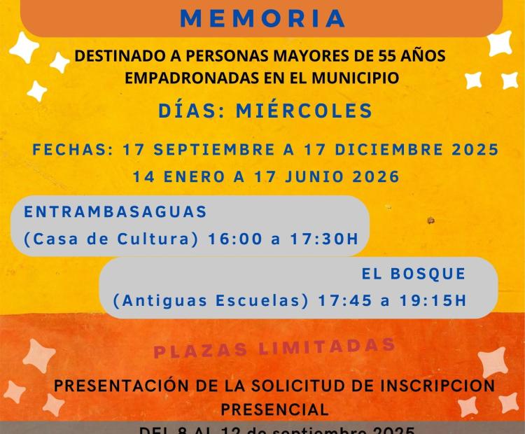 Nueva temporada del taller de Memoria Temporada 2025-2026