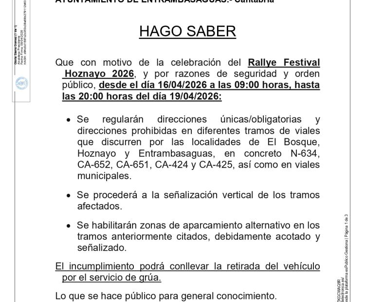 Bando, Rallye Festival Hoznayo 2026