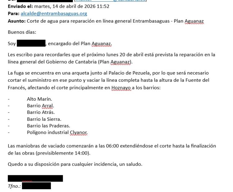 AVISO CORTE DE AGUA